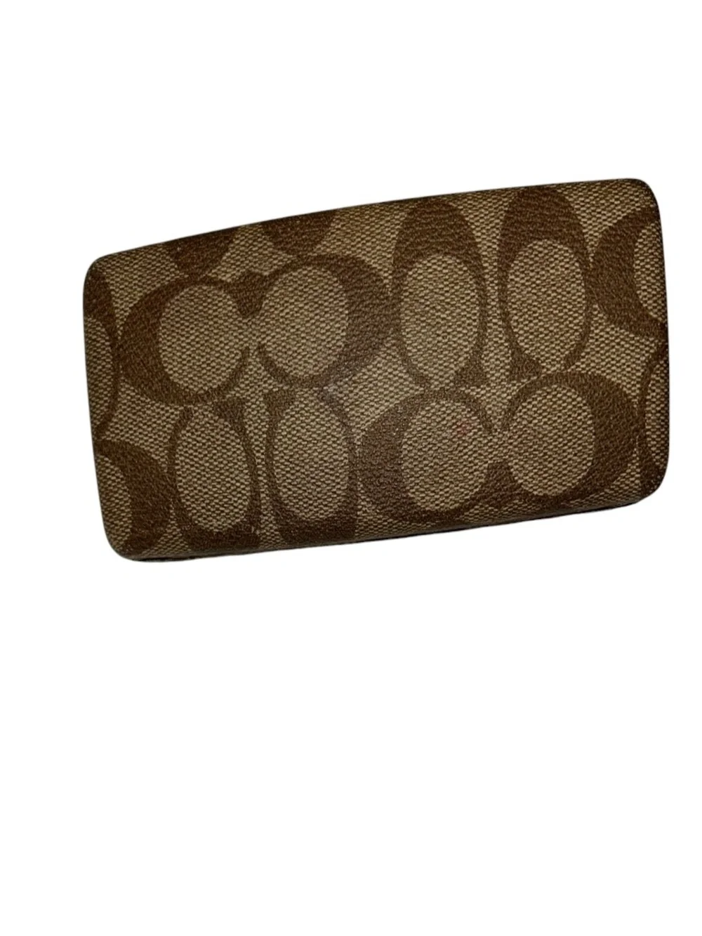 coach tan brown logo print glasses case